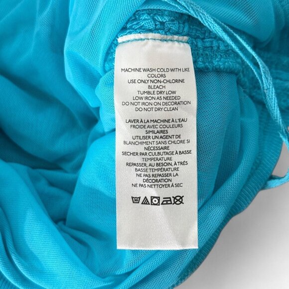 Free People Boulevard Bow Tie Strap Ruched Sides Cotton Rib Tank Top Aqua Size L - Picture 8 of 9